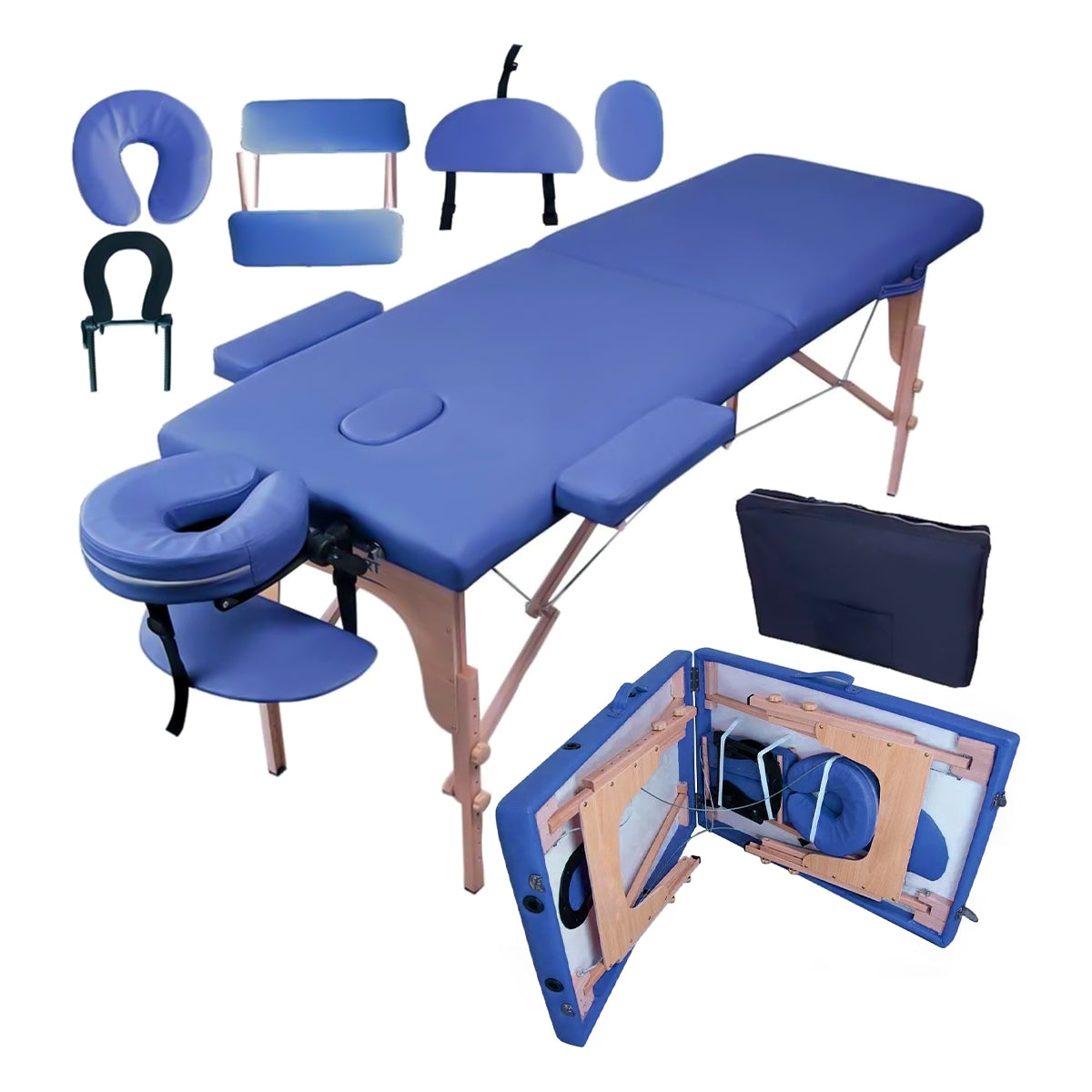 CAMILLA PARA MASAJE PLEGABLE PORTÁTIL Y RECLINABLE COLOR AZUL