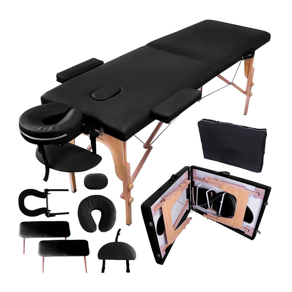 CAMILLA PARA MASAJE PLEGABLE PORTÁTIL Y RECLINABLE COLOR NEGRO