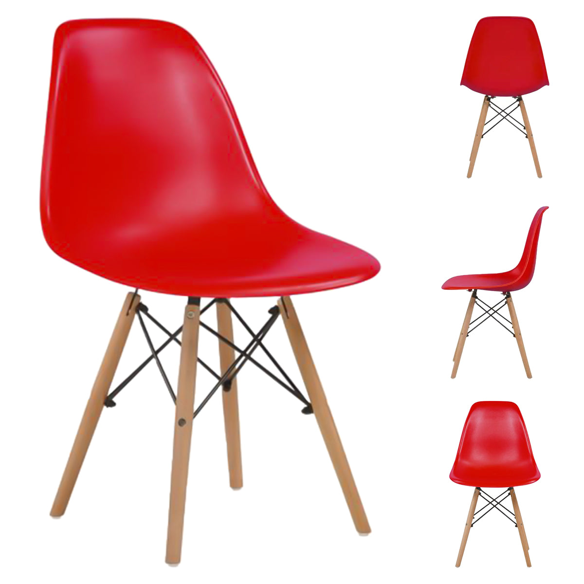 SET DE 4 SILLAS EAMES MINIMALISTAS COLOR ROJO