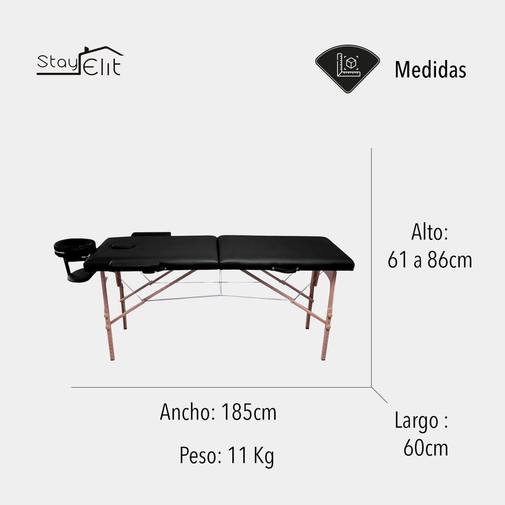 CAMILLA PARA MASAJE PLEGABLE PORTÁTIL Y RECLINABLE COLOR NEGRO