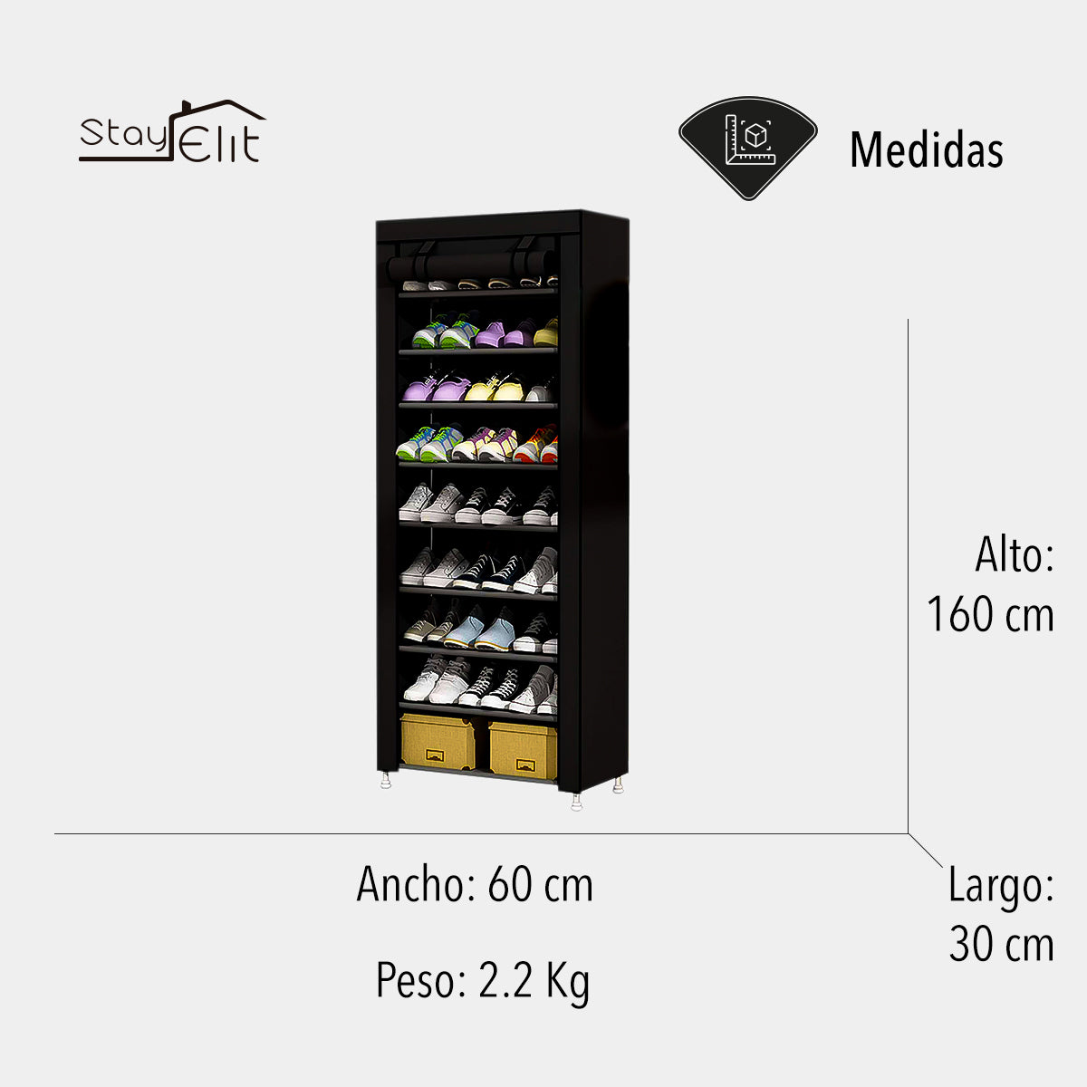 ZAPATERA CLOSET DE 9 NIVELES COLOR NEGRO