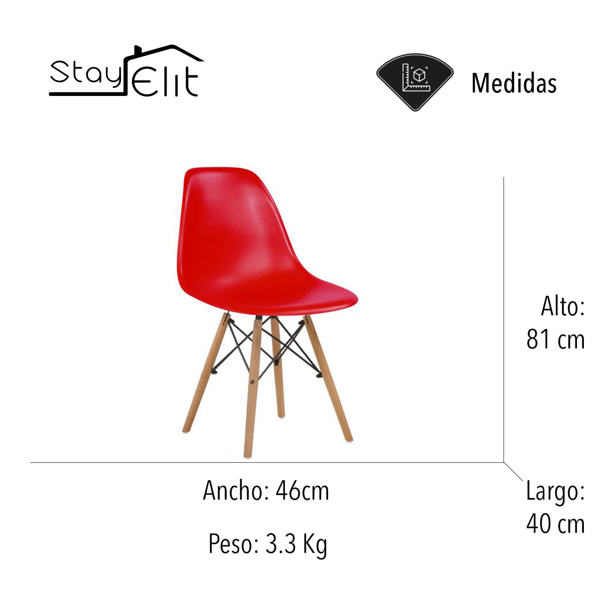 SET DE 4 SILLAS EAMES MINIMALISTAS COLOR ROJO