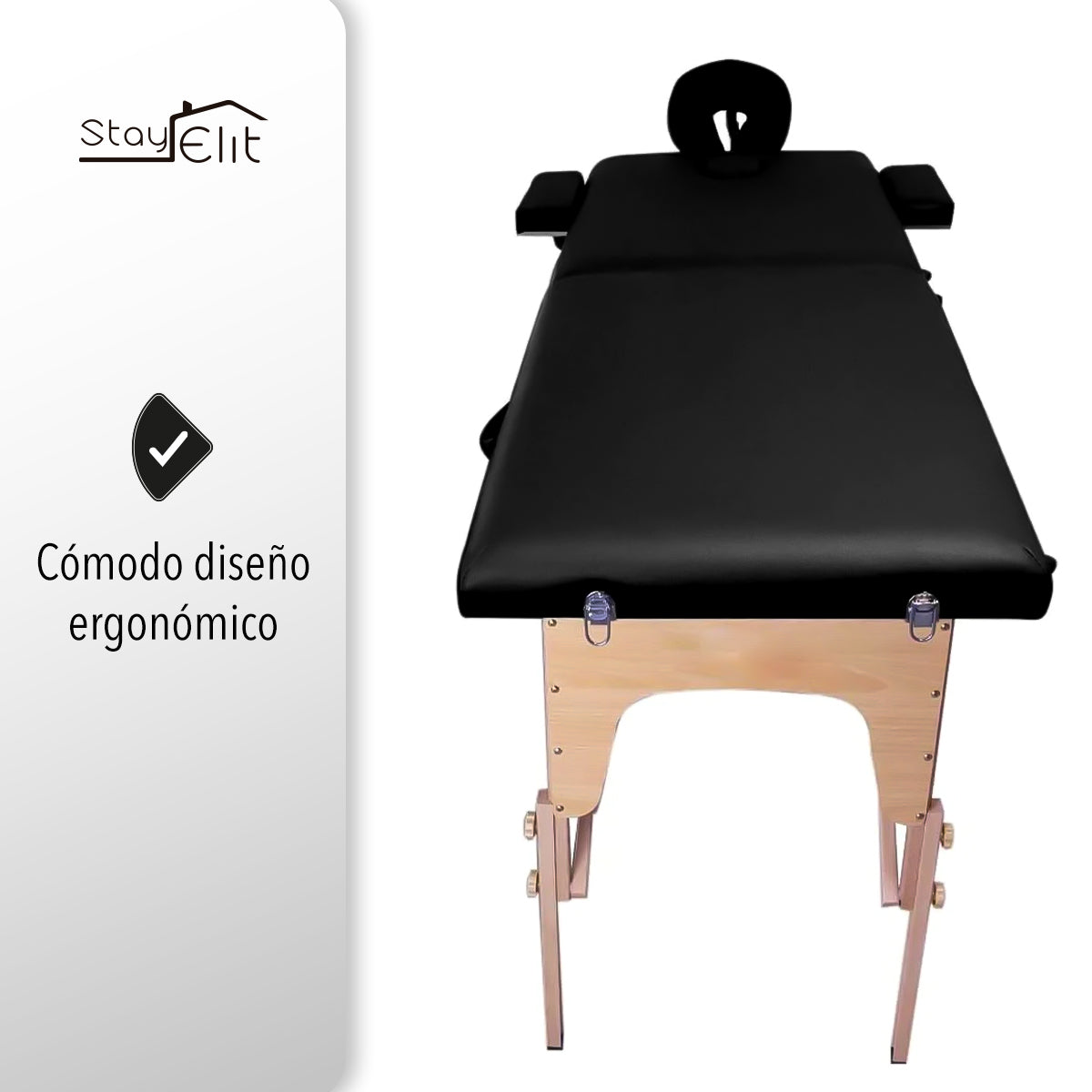 CAMILLA PARA MASAJE PLEGABLE PORTÁTIL Y RECLINABLE COLOR NEGRO