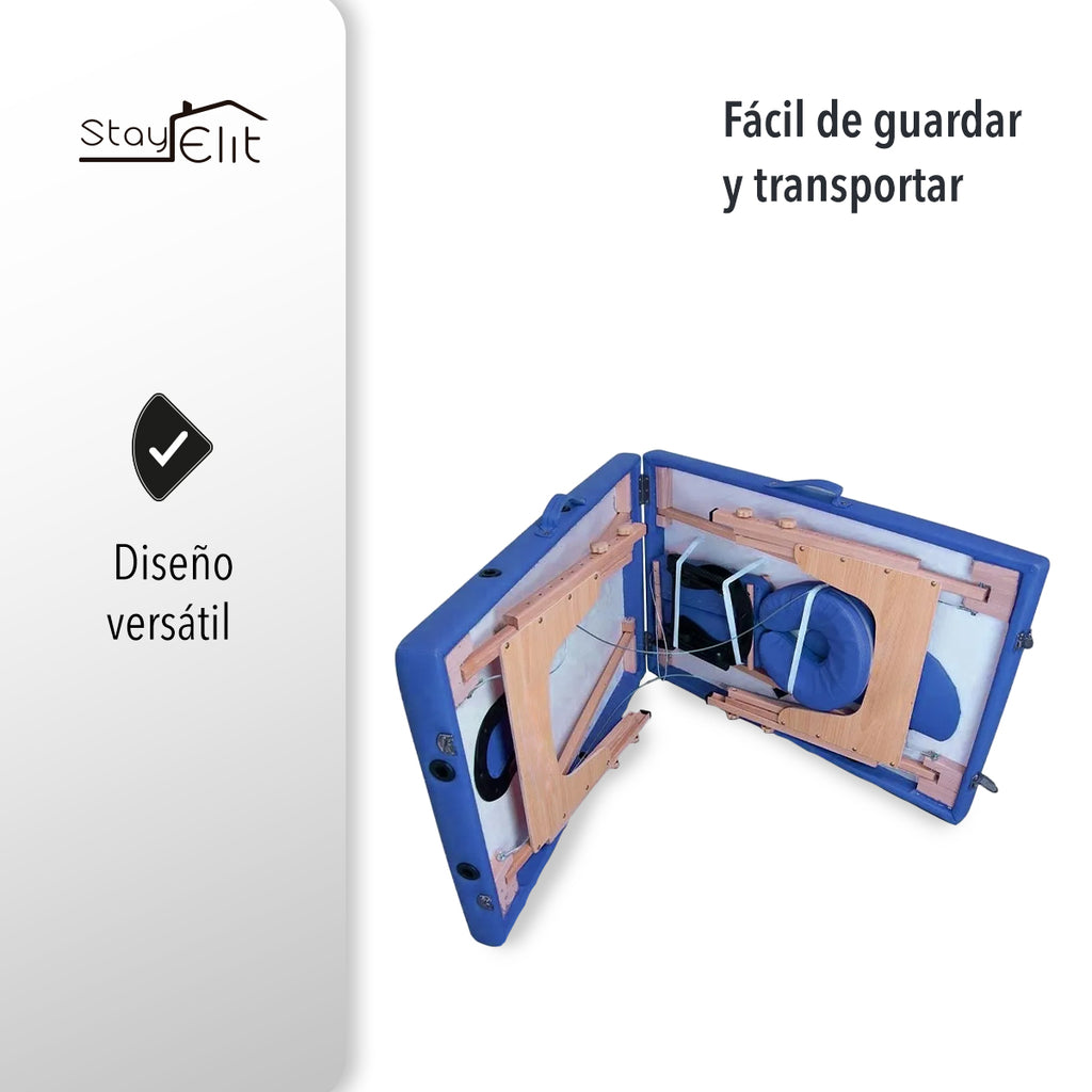 CAMILLA PARA MASAJE PLEGABLE PORTÁTIL Y RECLINABLE COLOR AZUL