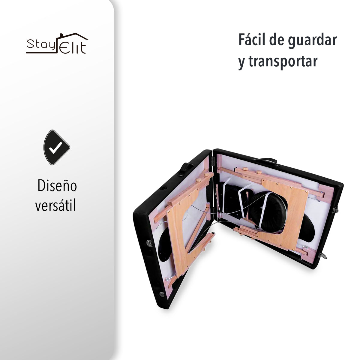 CAMILLA PARA MASAJE PLEGABLE PORTÁTIL Y RECLINABLE COLOR NEGRO