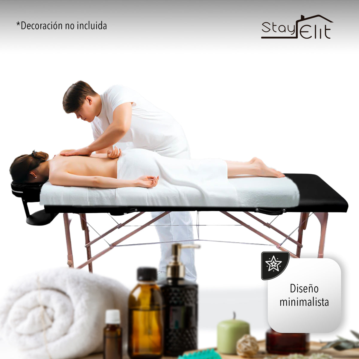 CAMILLA PARA MASAJE PLEGABLE PORTÁTIL Y RECLINABLE COLOR NEGRO