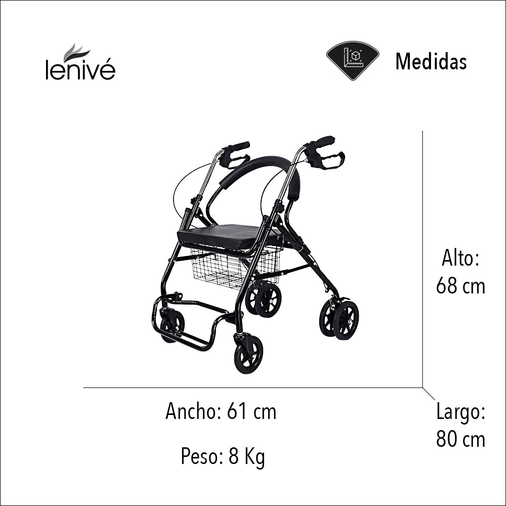 ANDADERA ORTOPÉDICA CON ASIENTO Y REPOSAPIÉS PARA ADULTO COLOR NEGRO