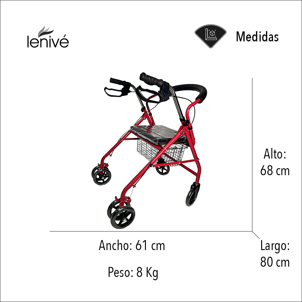 ANDADERA ORTOPÉDICA CON ASIENTO PARA ADULTO COLOR ROJO