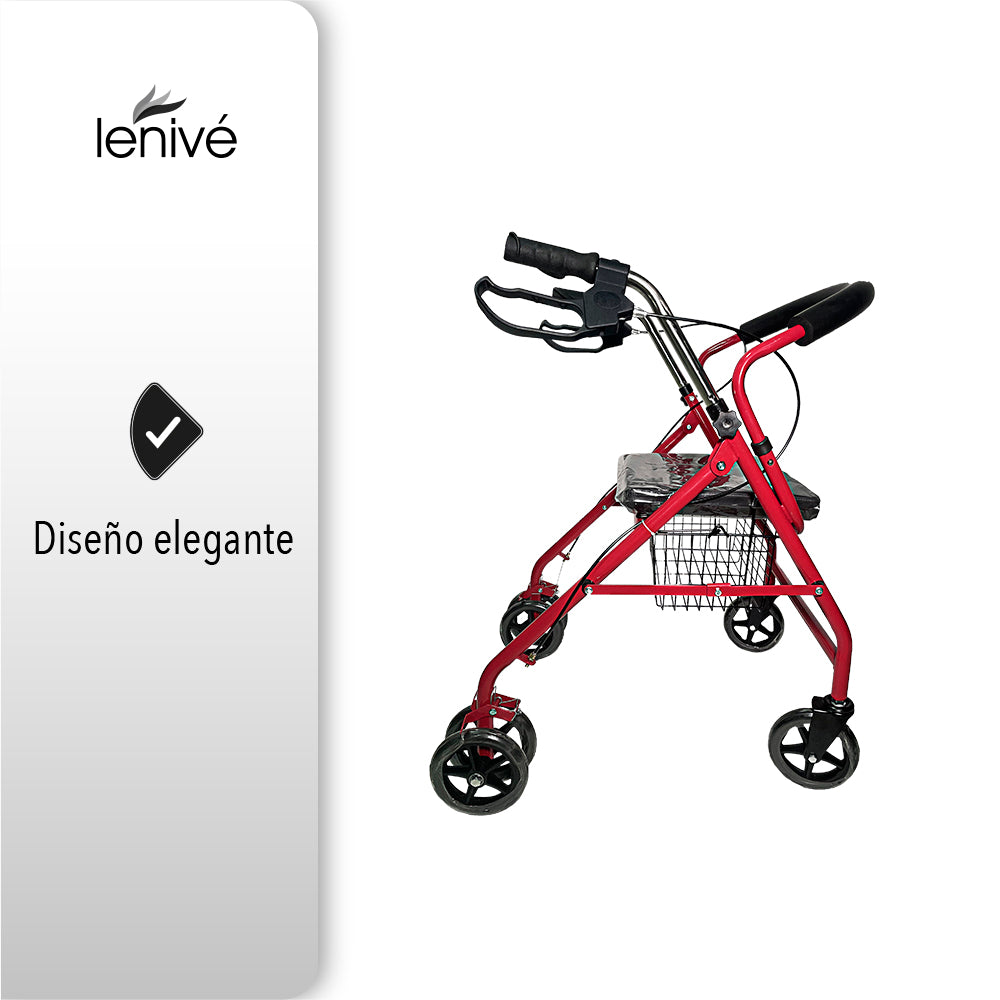 ANDADERA ORTOPÉDICA CON ASIENTO PARA ADULTO COLOR ROJO