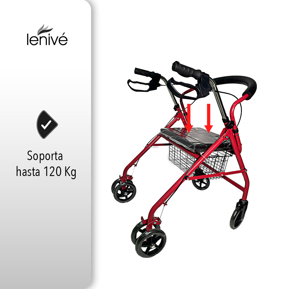 ANDADERA ORTOPÉDICA CON ASIENTO PARA ADULTO COLOR ROJO