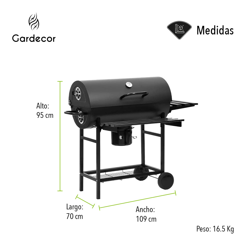 ASADOR TIPO BARRIL COLOR NEGRO 109X70X95 CM
