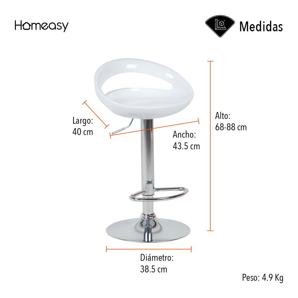 SET DE 2 SILLAS ALTAS GIRATORIAS TABURETE DE BARRA COLOR BLANCO