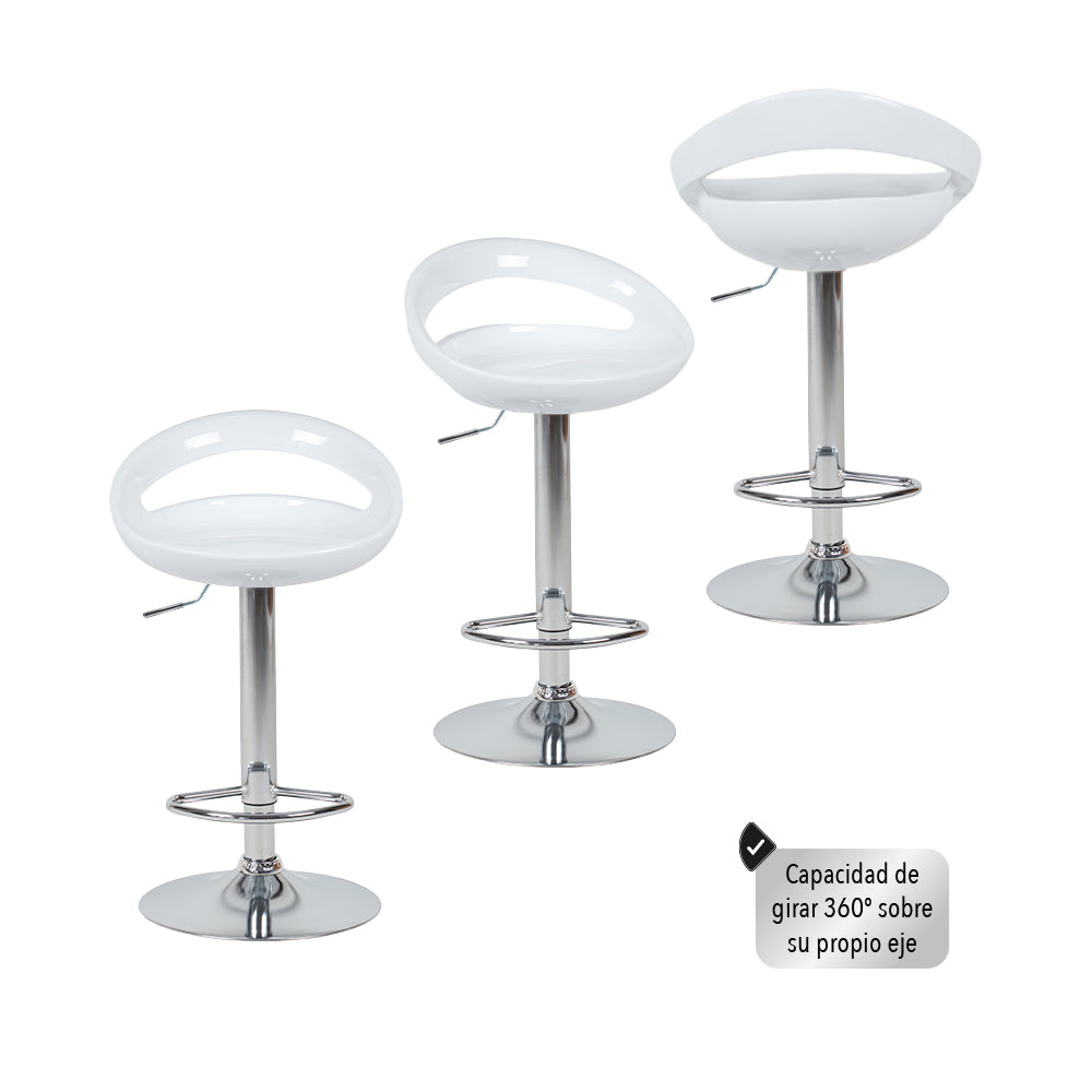 SET DE 2 SILLAS ALTAS GIRATORIAS TABURETE DE BARRA COLOR BLANCO