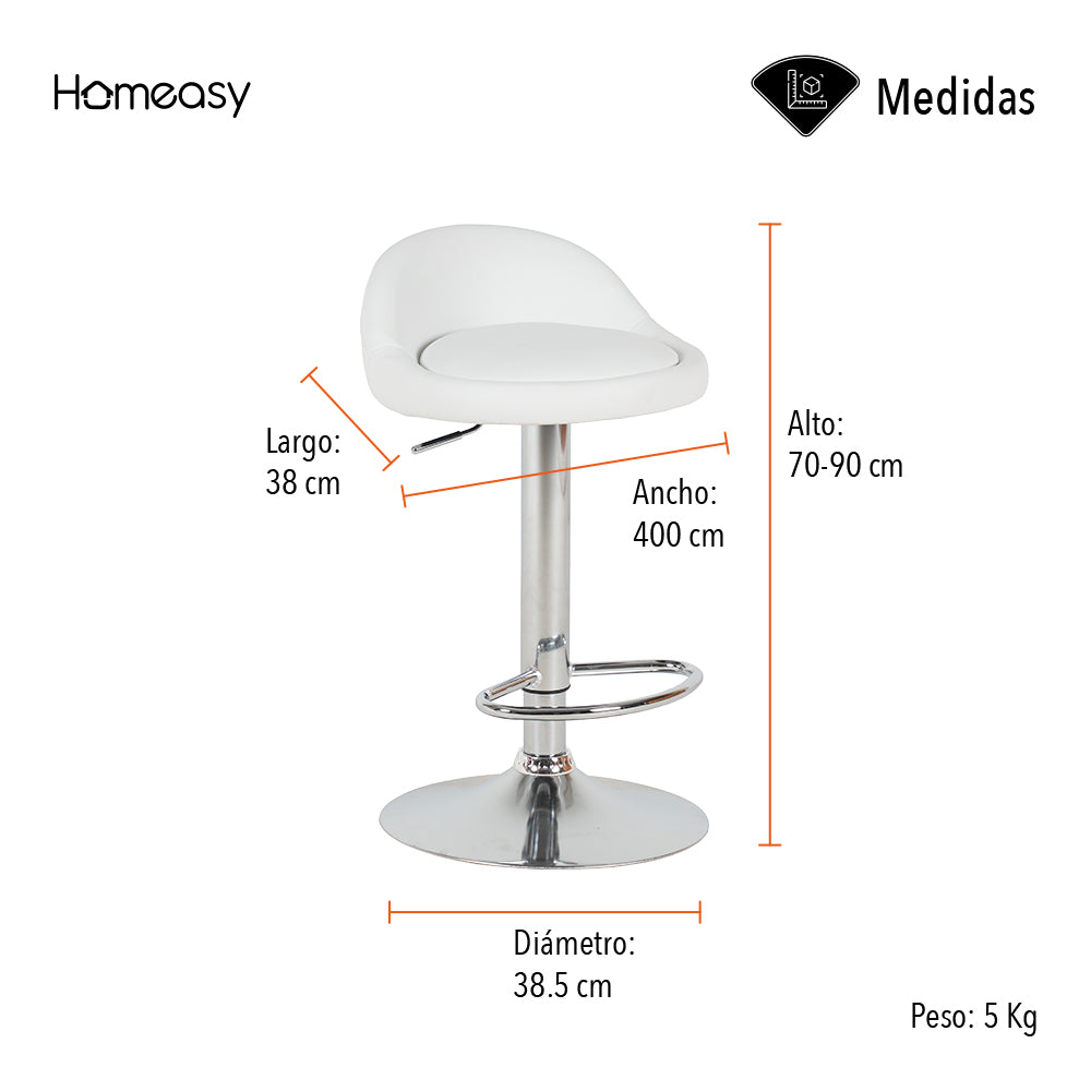 SET DE 2 SILLAS BUTACO ALTAS GIRATORIAS ACOLCHONADA PARA BARRA COLOR BLANCO