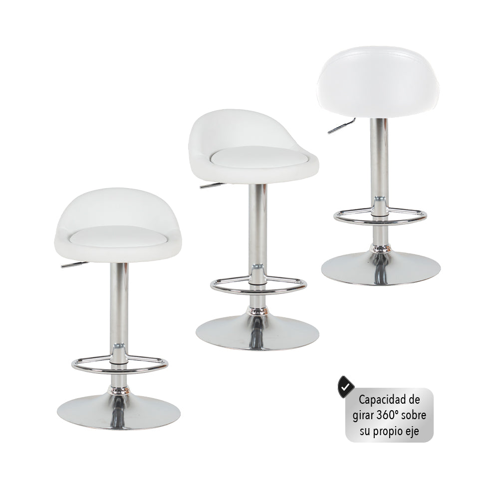 SET DE 2 SILLAS BUTACO ALTAS GIRATORIAS ACOLCHONADA PARA BARRA COLOR BLANCO