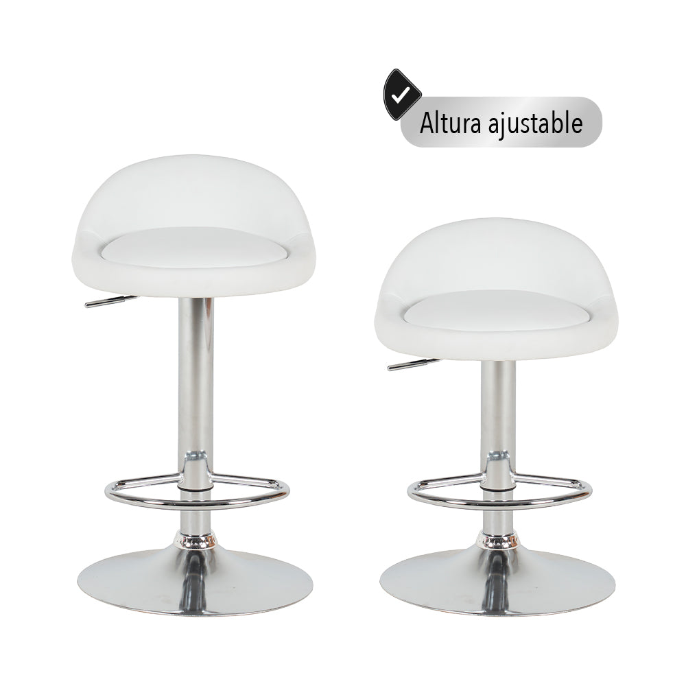 SET DE 2 SILLAS BUTACO ALTAS GIRATORIAS ACOLCHONADA PARA BARRA COLOR BLANCO