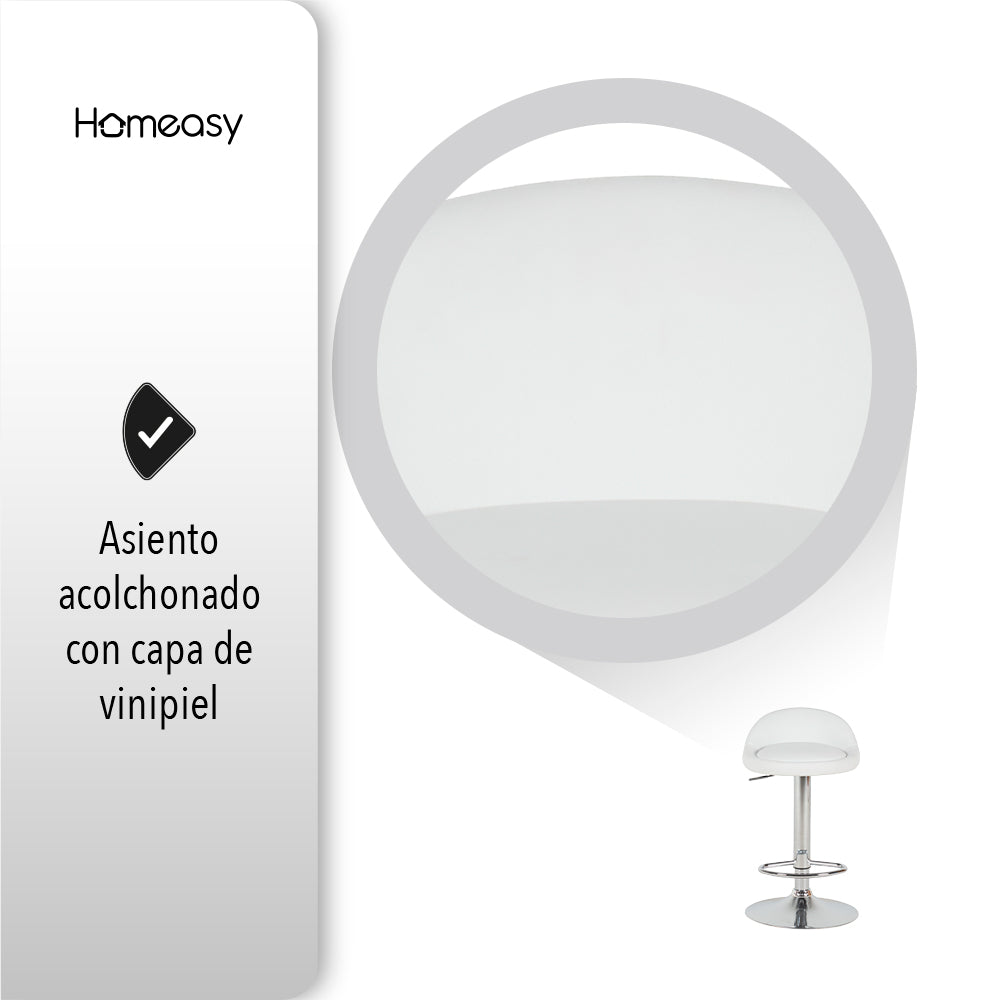 SET DE 2 SILLAS BUTACO ALTAS GIRATORIAS ACOLCHONADA PARA BARRA COLOR BLANCO