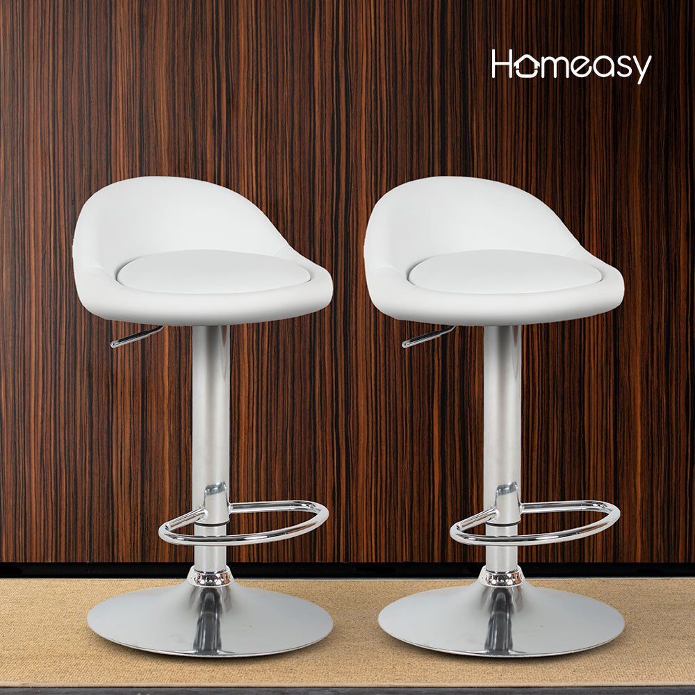 SET DE 2 SILLAS BUTACO ALTAS GIRATORIAS ACOLCHONADA PARA BARRA COLOR BLANCO