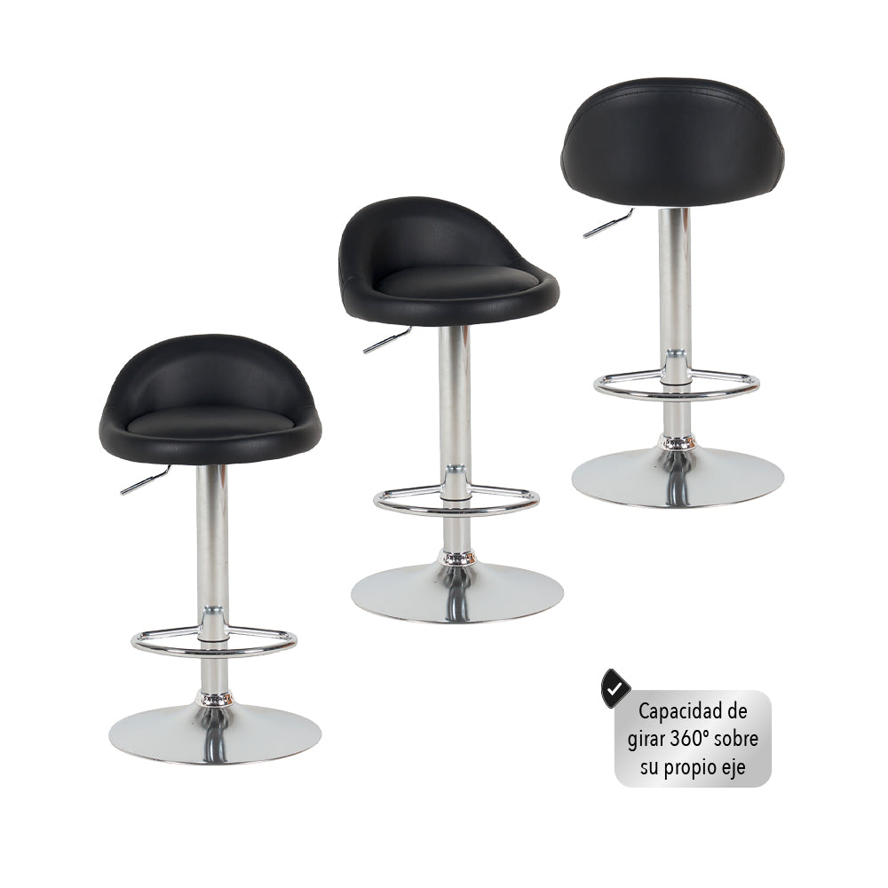 SET DE 2 SILLAS BUTACO ALTAS GIRATORIAS ACOLCHONADA PARA BARRA COLOR NEGRO