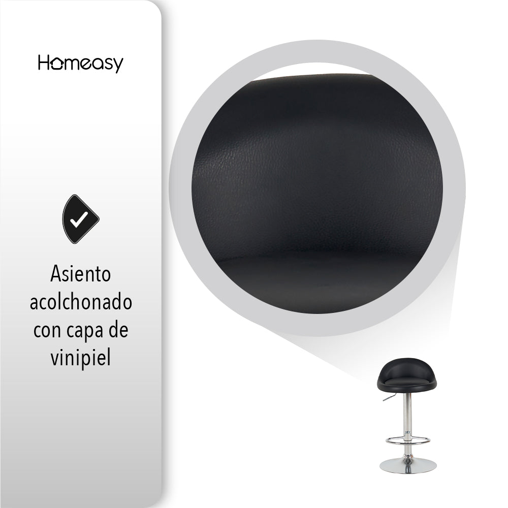 SET DE 2 SILLAS BUTACO ALTAS GIRATORIAS ACOLCHONADA PARA BARRA COLOR NEGRO