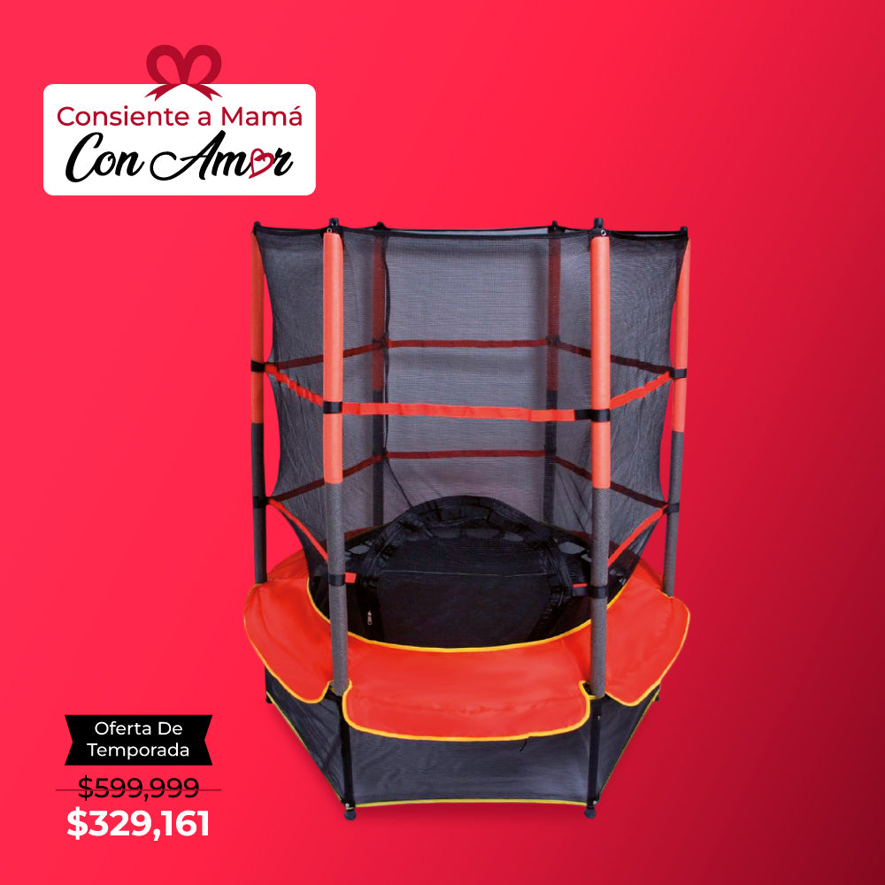TRAMPOLÍN HEXAGONAL CON MALLA DE SEGURIDAD PARA NIÑOS