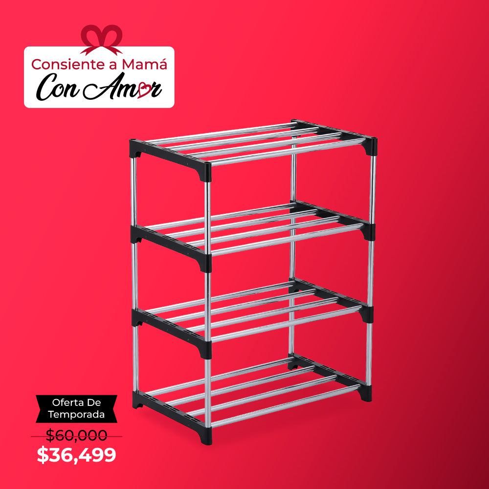 ZAPATERO ORGANIZADOR METÁLICO 4 NIVELES 8 PARES