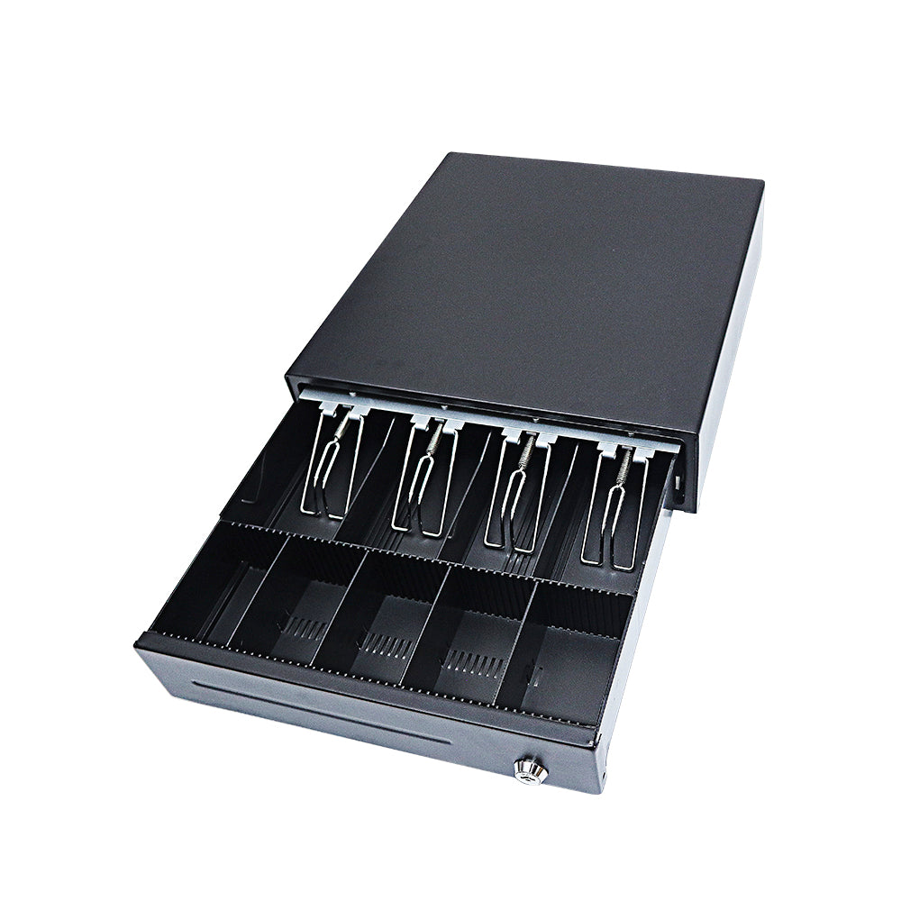 CAJÓN DE DINERO METÁLICO CON 4 COMPARTIMENTOS PARA BILLETES Y 5 PARA MONEDAS