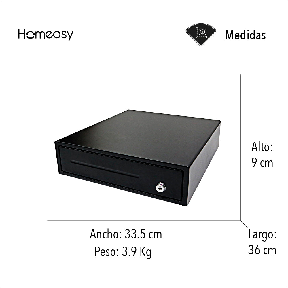 CAJÓN DE DINERO METÁLICO CON 4 COMPARTIMENTOS PARA BILLETES Y 5 PARA MONEDAS