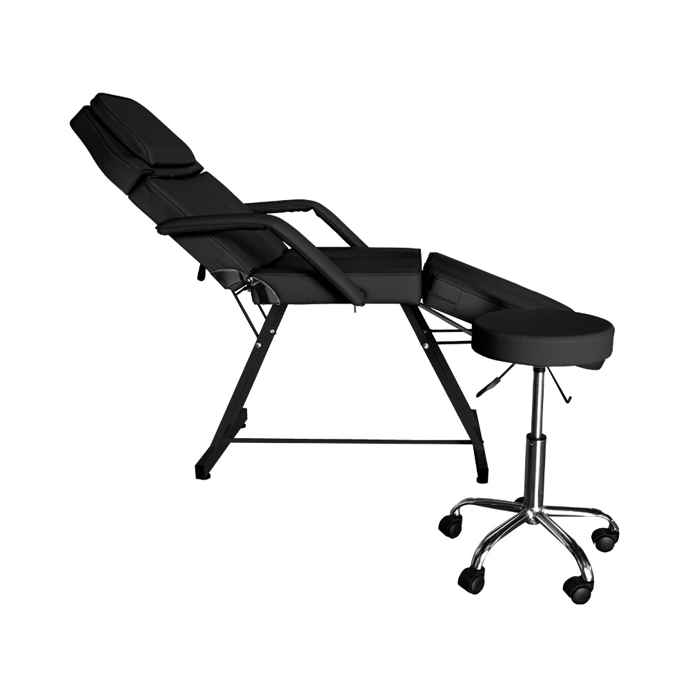 SILLA CAMA PARA FACIALES COLOR NEGRO CON BANCO