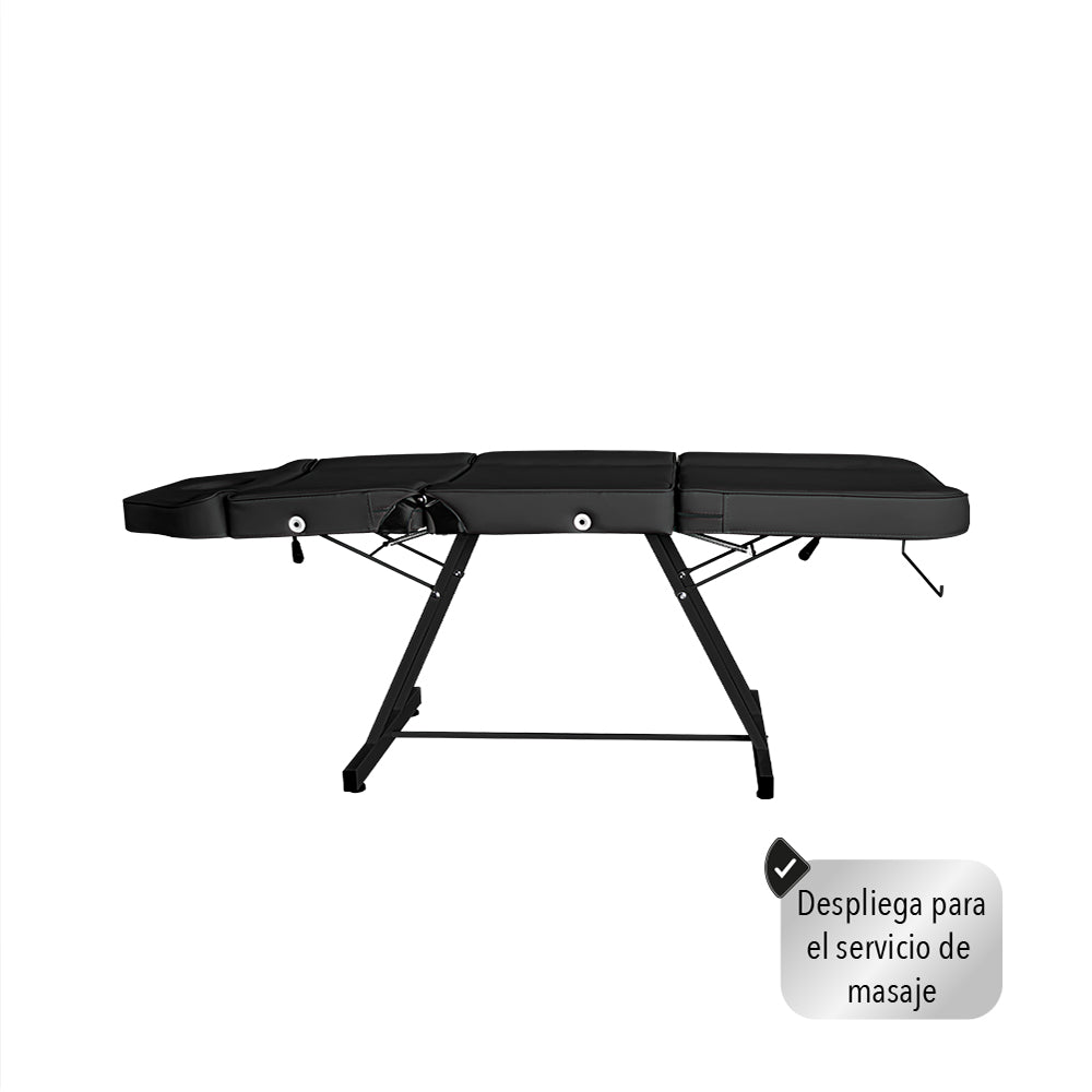 SILLA CAMA PARA FACIALES COLOR NEGRO CON BANCO