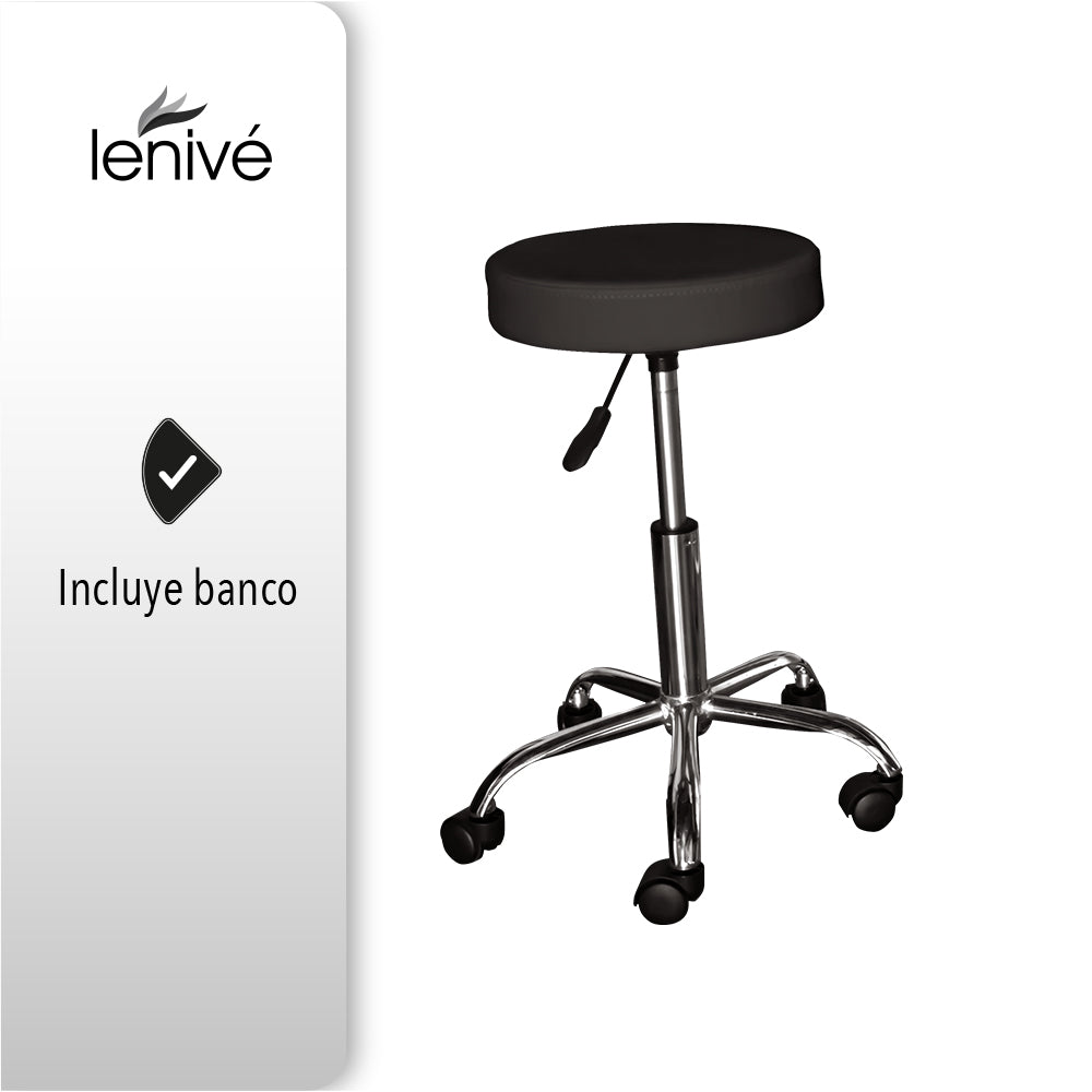 SILLA CAMA PARA FACIALES COLOR NEGRO CON BANCO