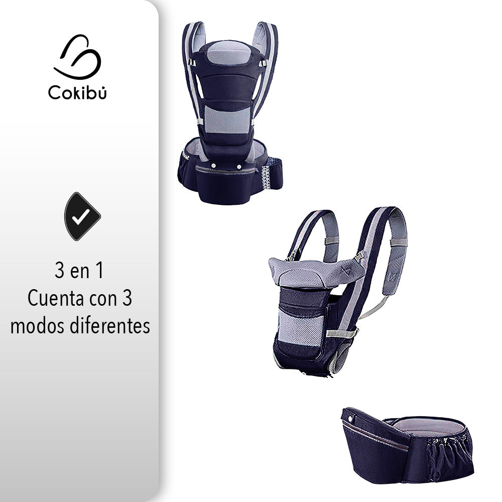 CARGADOR DE BEBÉS ERGONÓMICO MULTISOPORTES COLOR AZUL OSCURO PARA NIÑOS DE 0 A 36 MESES