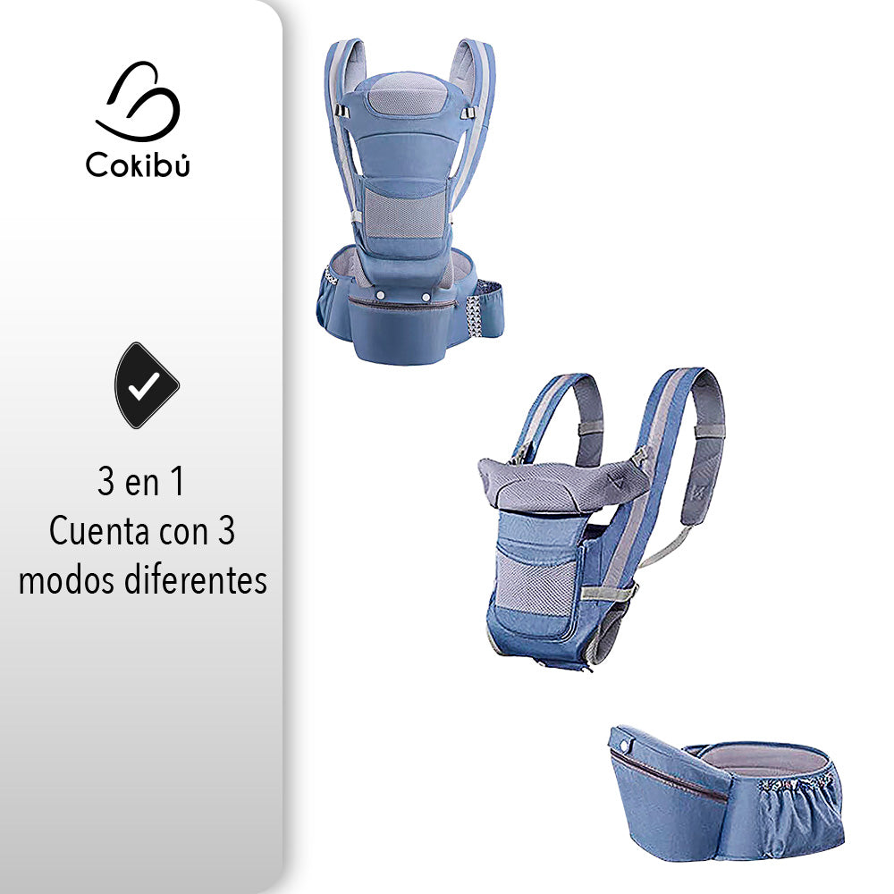 CARGADOR DE BEBÉS ERGONÓMICO MULTISOPORTES COLOR AZUL PARA NIÑOS DE 0 A 36 MESES