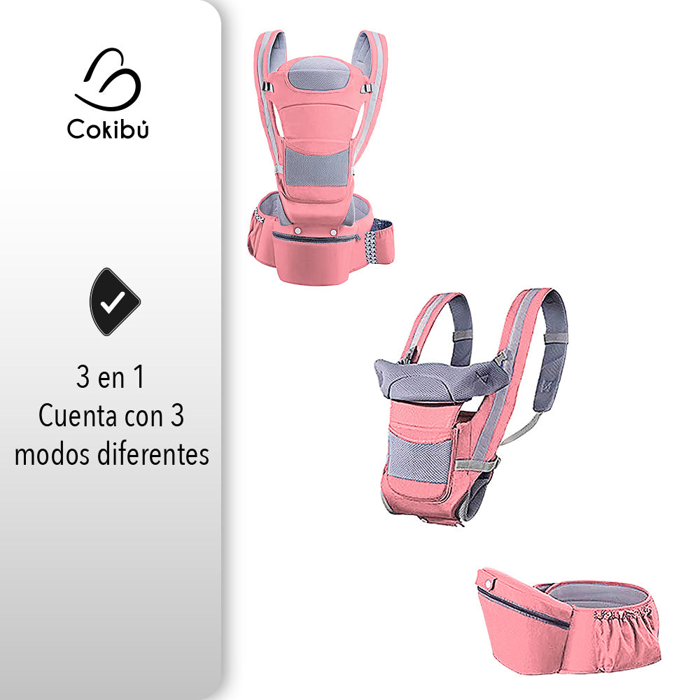 CARGADOR DE BEBÉS ERGONÓMICO MULTISOPORTES COLOR ROSA PARA NIÑOS DE 0 A 36 MESES