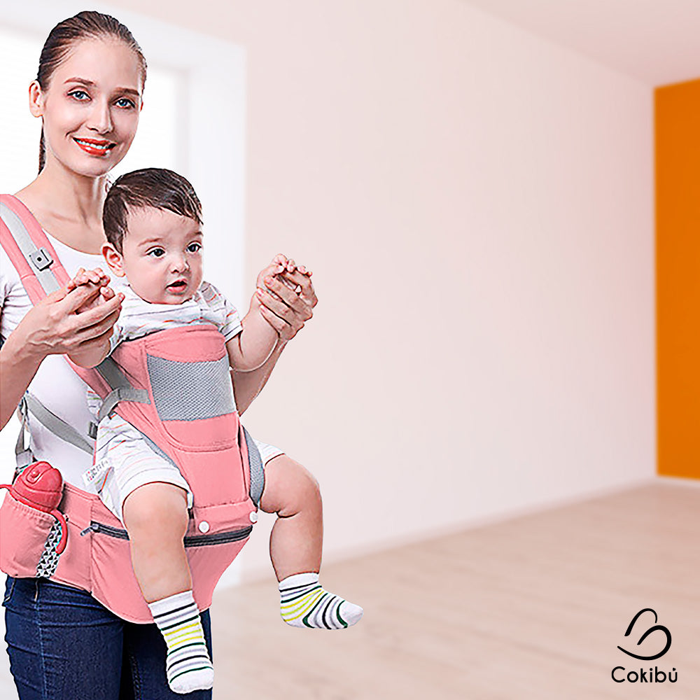 CARGADOR DE BEBÉS ERGONÓMICO MULTISOPORTES COLOR ROSA PARA NIÑOS DE 0 A 36 MESES