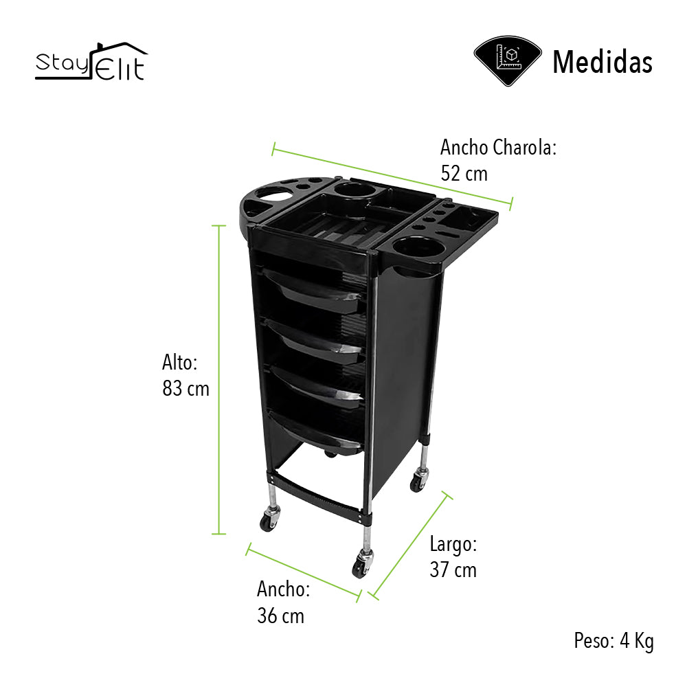 CARRITO AUXILIAR MULTIUSOS ORGANIZADOR COLOR NEGRO