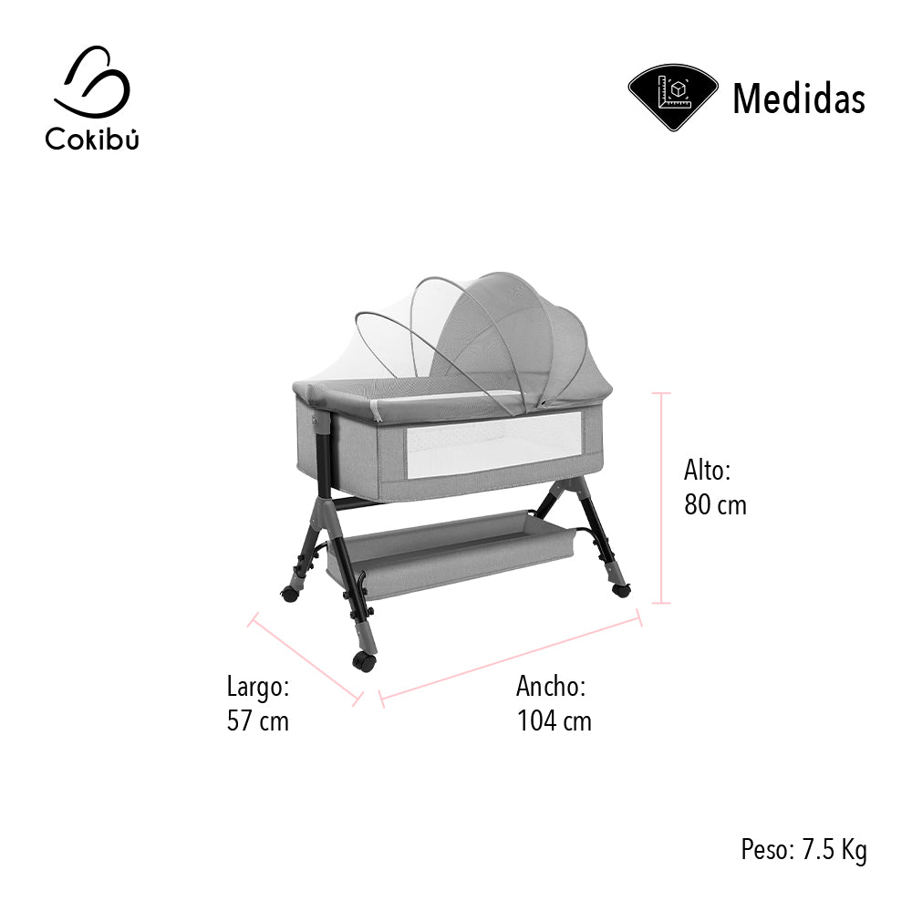 CUNA MOISÉS PARA BEBÉ CON MOSQUITERO COLOR GRIS