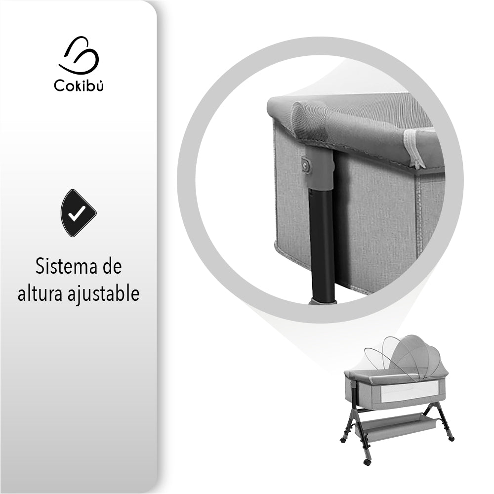 CUNA MOISÉS PARA BEBÉ CON MOSQUITERO COLOR GRIS