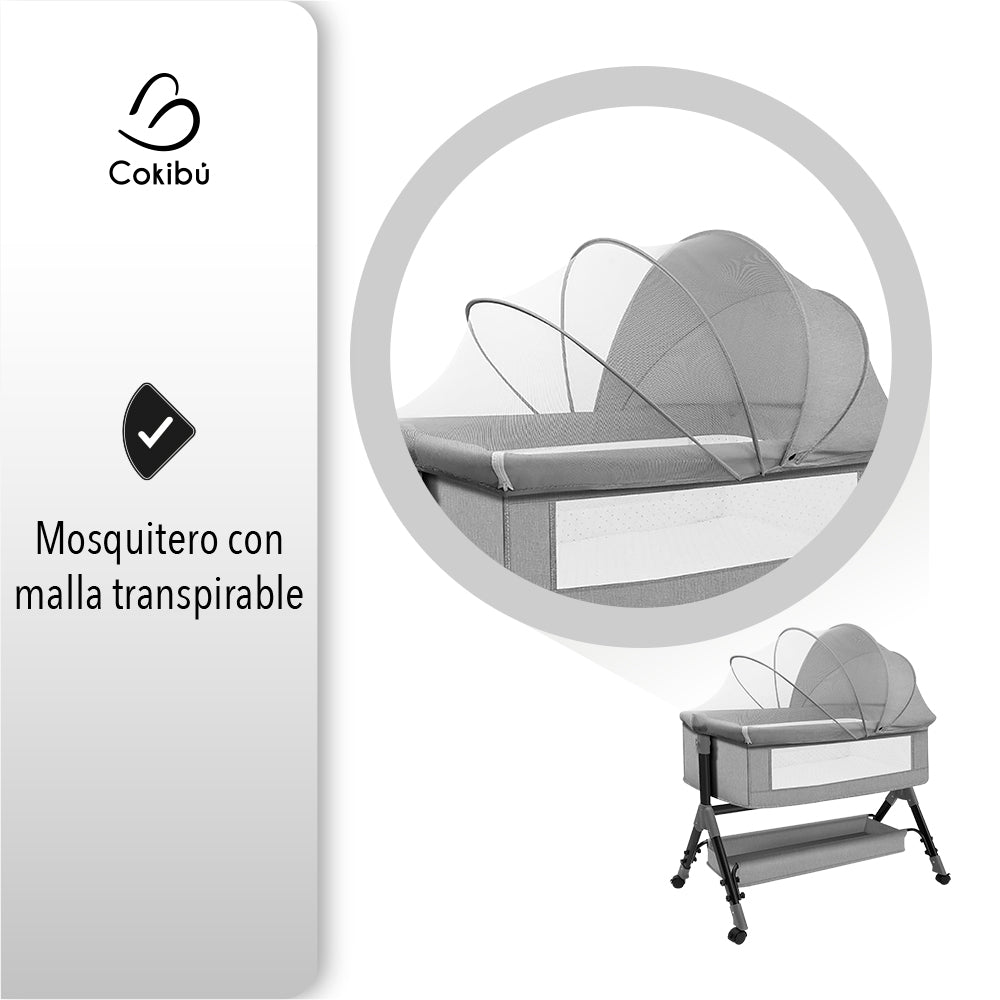 CUNA MOISÉS PARA BEBÉ CON MOSQUITERO COLOR GRIS