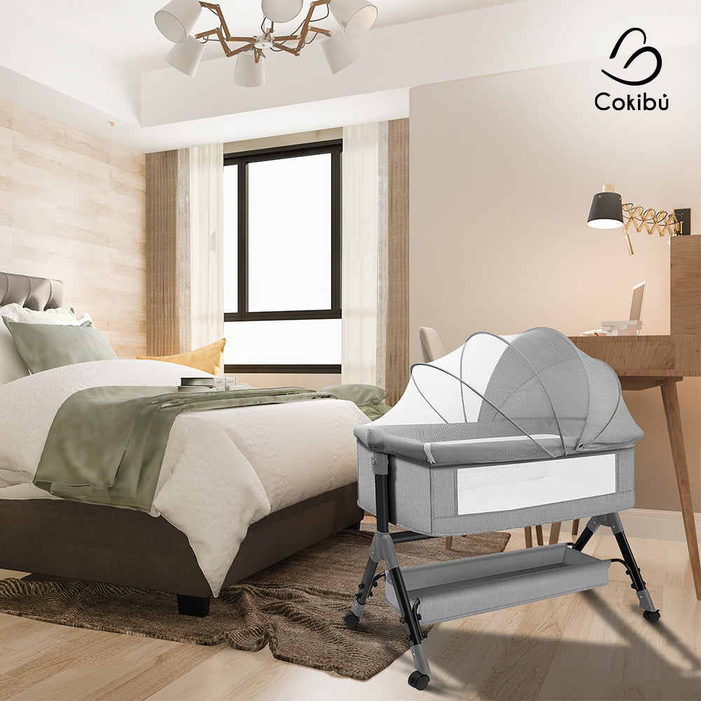 CUNA MOISÉS PARA BEBÉ CON MOSQUITERO COLOR GRIS