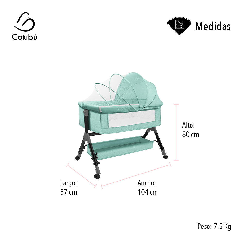 CUNA MOISÉS PARA BEBÉ CON MOSQUITERO COLOR MENTA