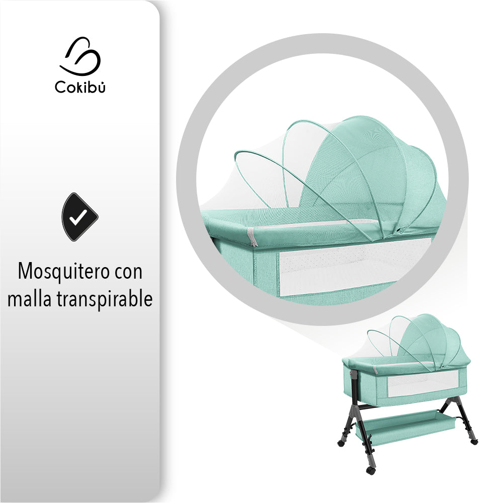 CUNA MOISÉS PARA BEBÉ CON MOSQUITERO COLOR MENTA