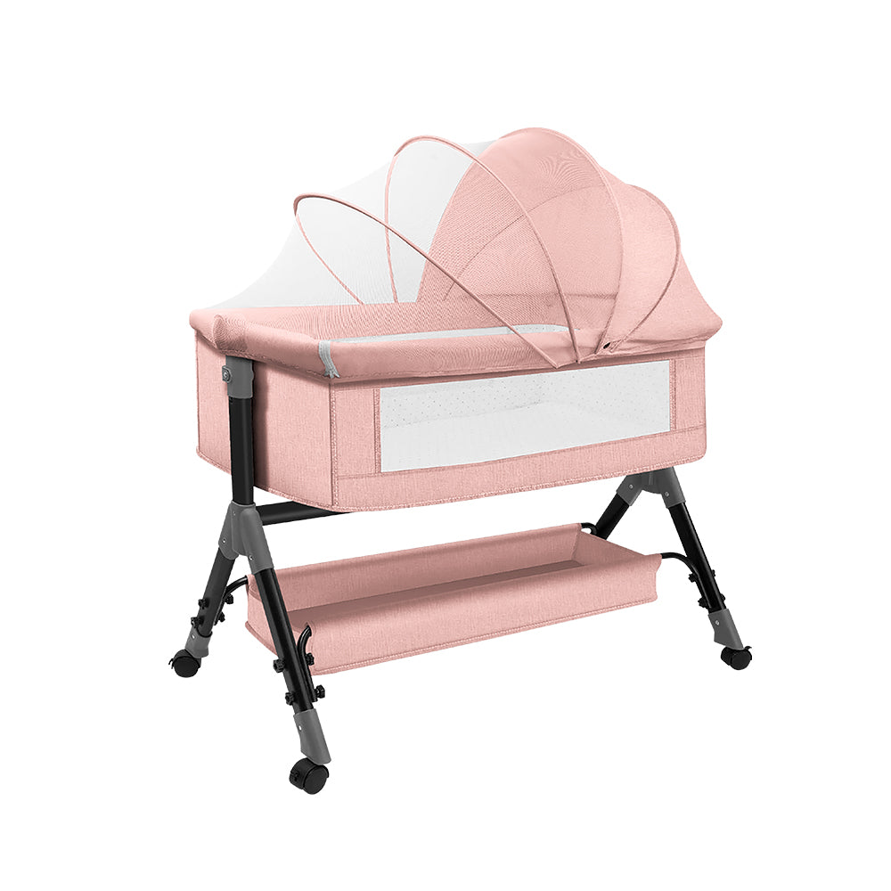 CUNA MOISÉS PARA BEBÉ CON MOSQUITERO COLOR ROSA