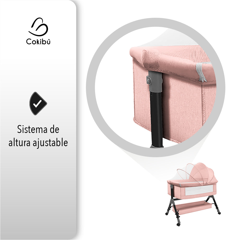 CUNA MOISÉS PARA BEBÉ CON MOSQUITERO COLOR ROSA