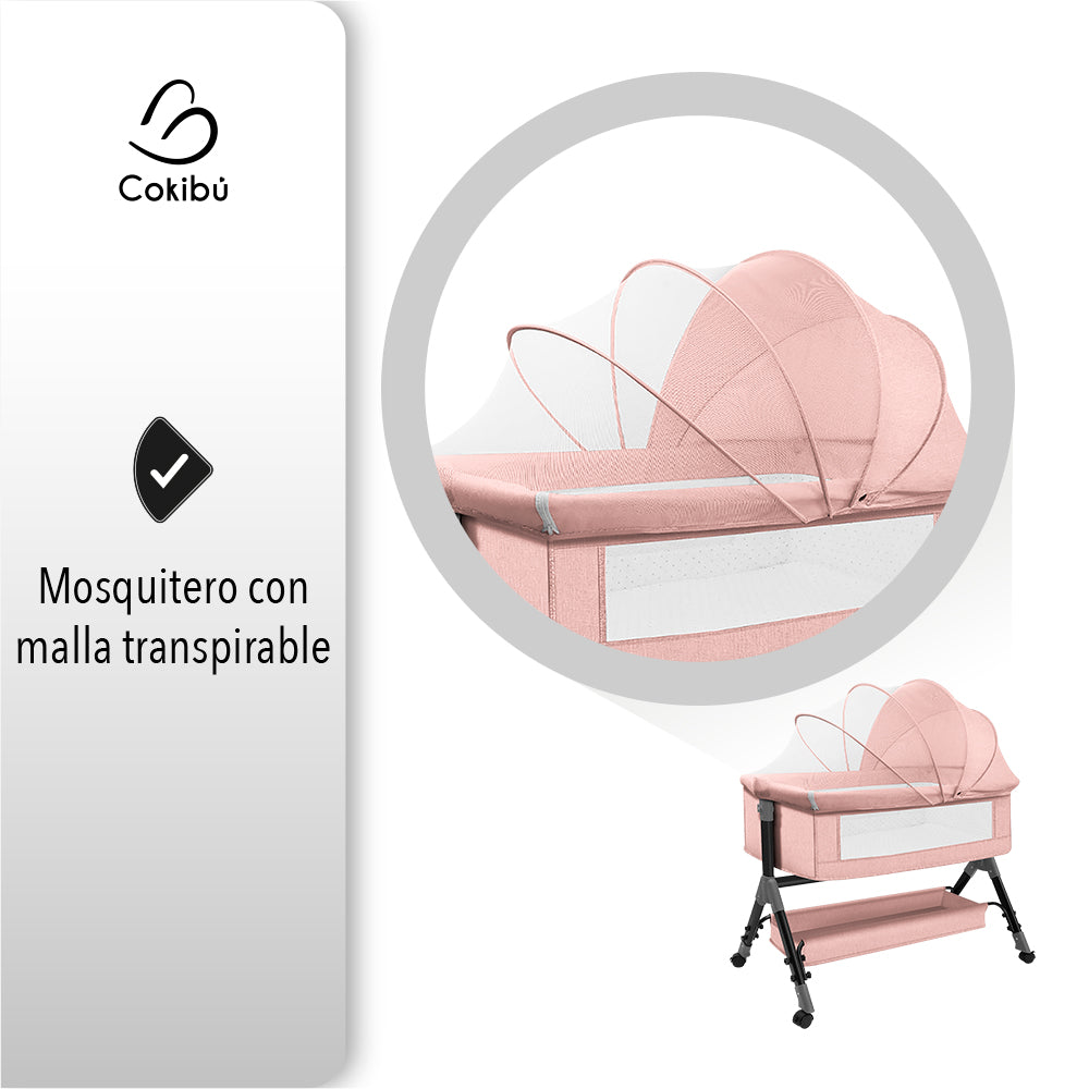 CUNA MOISÉS PARA BEBÉ CON MOSQUITERO COLOR ROSA