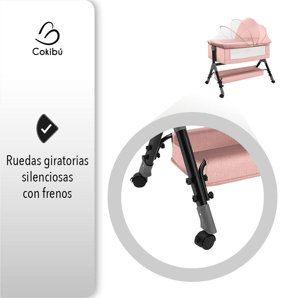 CUNA MOISÉS PARA BEBÉ CON MOSQUITERO COLOR ROSA