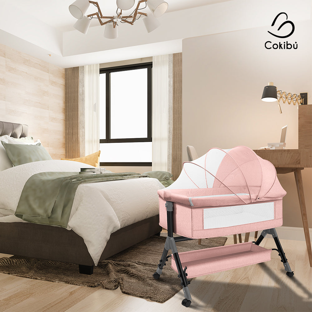 CUNA MOISÉS PARA BEBÉ CON MOSQUITERO COLOR ROSA