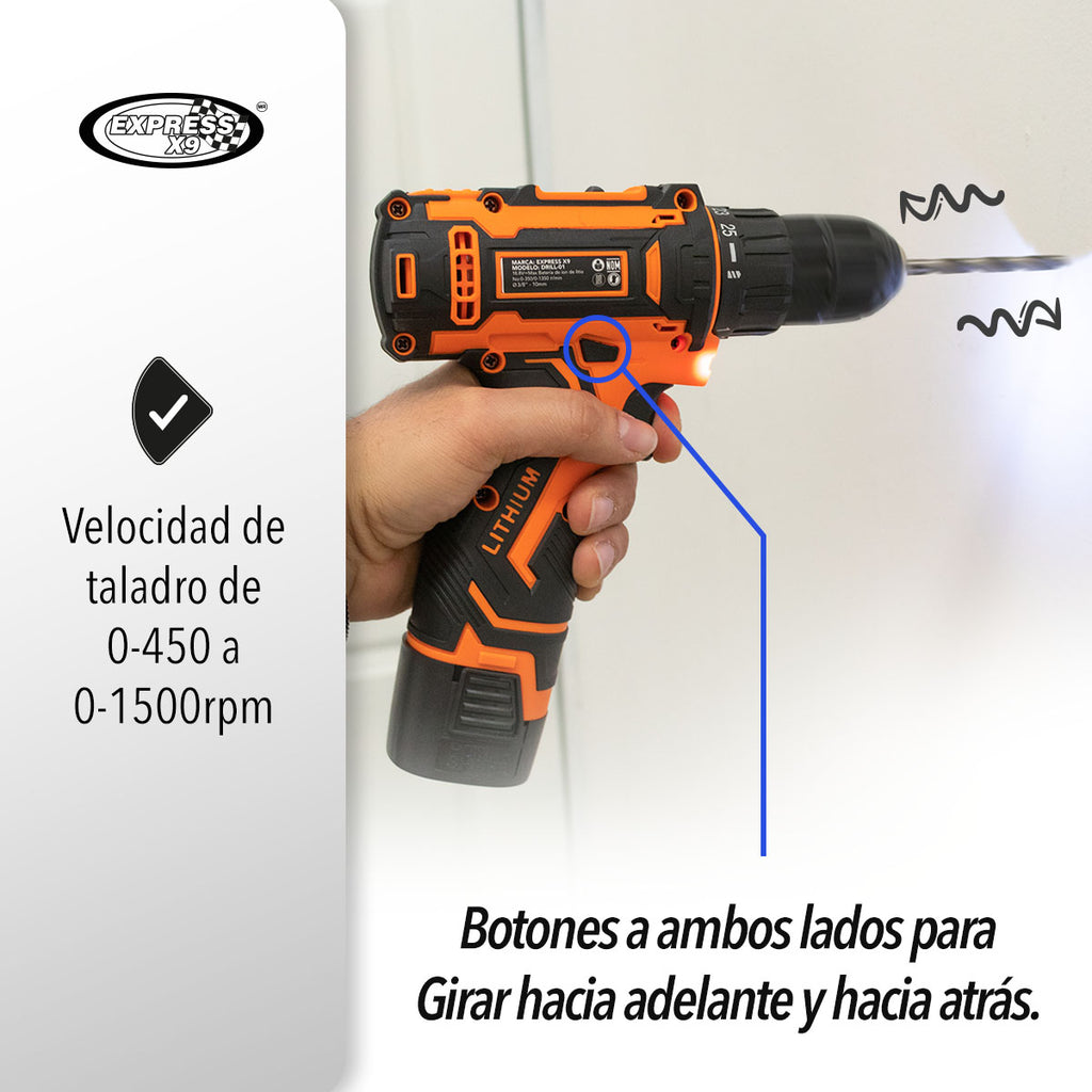 TALADRO ATORNILLADOR ELÉCTRICO RECARGABLE CON UNA BATERÍA (SALDOS)