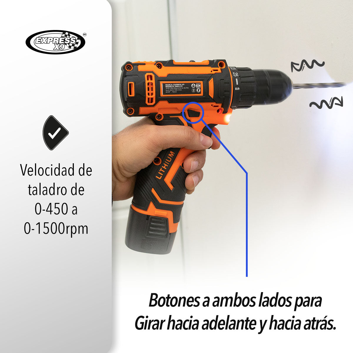 TALADRO ATORNILLADOR ELÉCTRICO RECARGABLE CON UNA BATERÍA (SALDOS)
