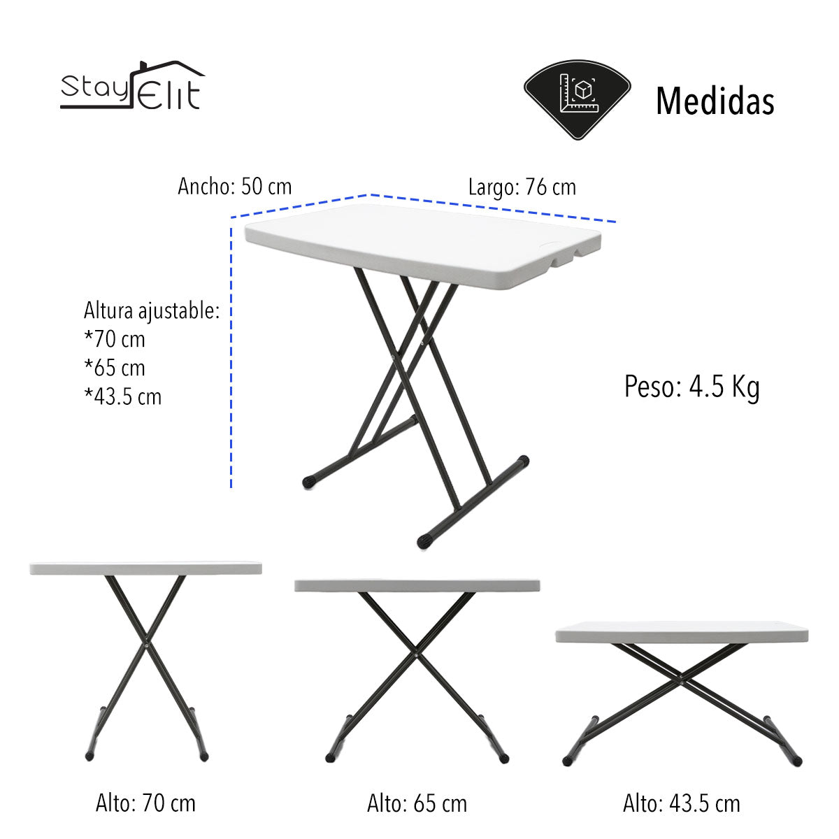 MESA DE SERVICIO PLEGABLE DE ALTURA AJUSTABLE